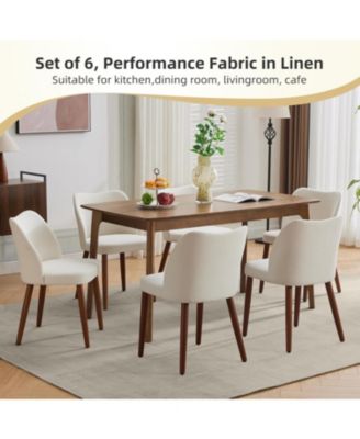 Linen Dining Chairs Set of 6, Upholstered Wingback Chairs with Wood Legs and Thick Cushions