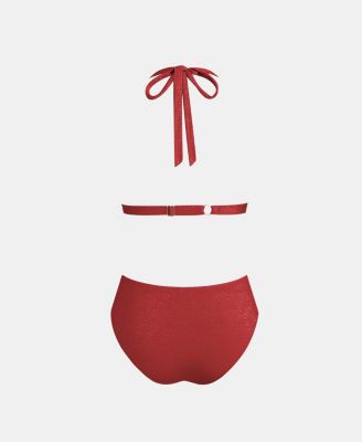 Women's Textured Halter Side Shirred Bikini Sets