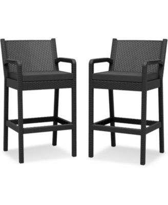 2 Pc. Wicker Outdoor Bar Stools with Cushions, 30-Inch Patio Bar Chairs for Garden, Balcony & Deck