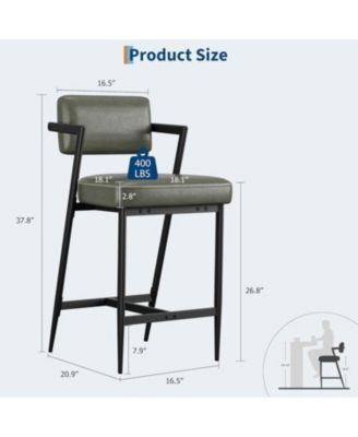 Bar Stools Set of 4 with Armrests,Counter Height Bar Stools of 4 with Backrest,Footrest,Thick Cushion and Thickened Metal Legs for Island