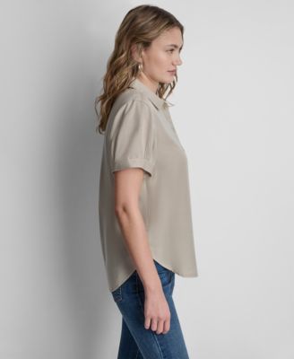 Petite Rolled Short-Sleeve Button-Up Shirt