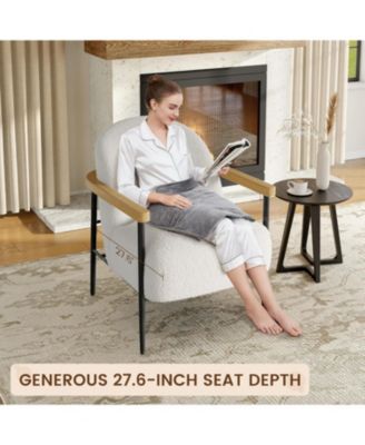 Comfy Chair Set of 2, Modern Accent Chairs with Teddy Fabric, Wood Arms and Metal Frame