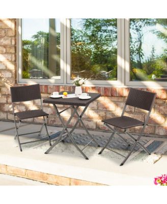 3PCS Patio Bistro Set Folding Wicker Chairs and Table Outdoor Patio Furniture Set