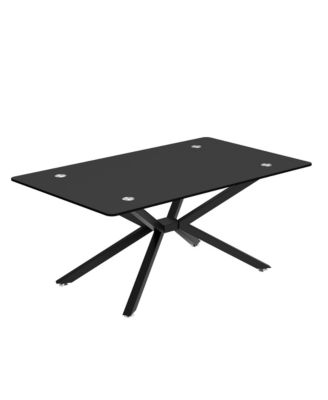 Rectangular Clear Tempered Glass Coffee Table with Adjustable Feet and Metal Legs for Living Room