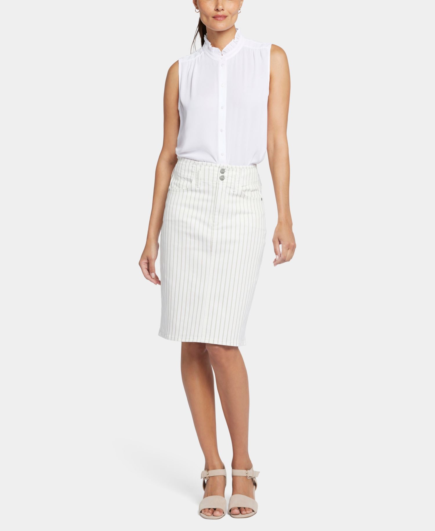 Petite High-Waist Button Closure Skirt