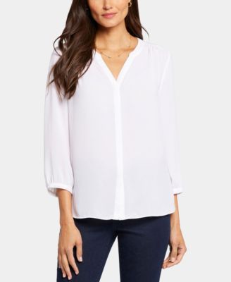 Petite Pintuck Split neck Top