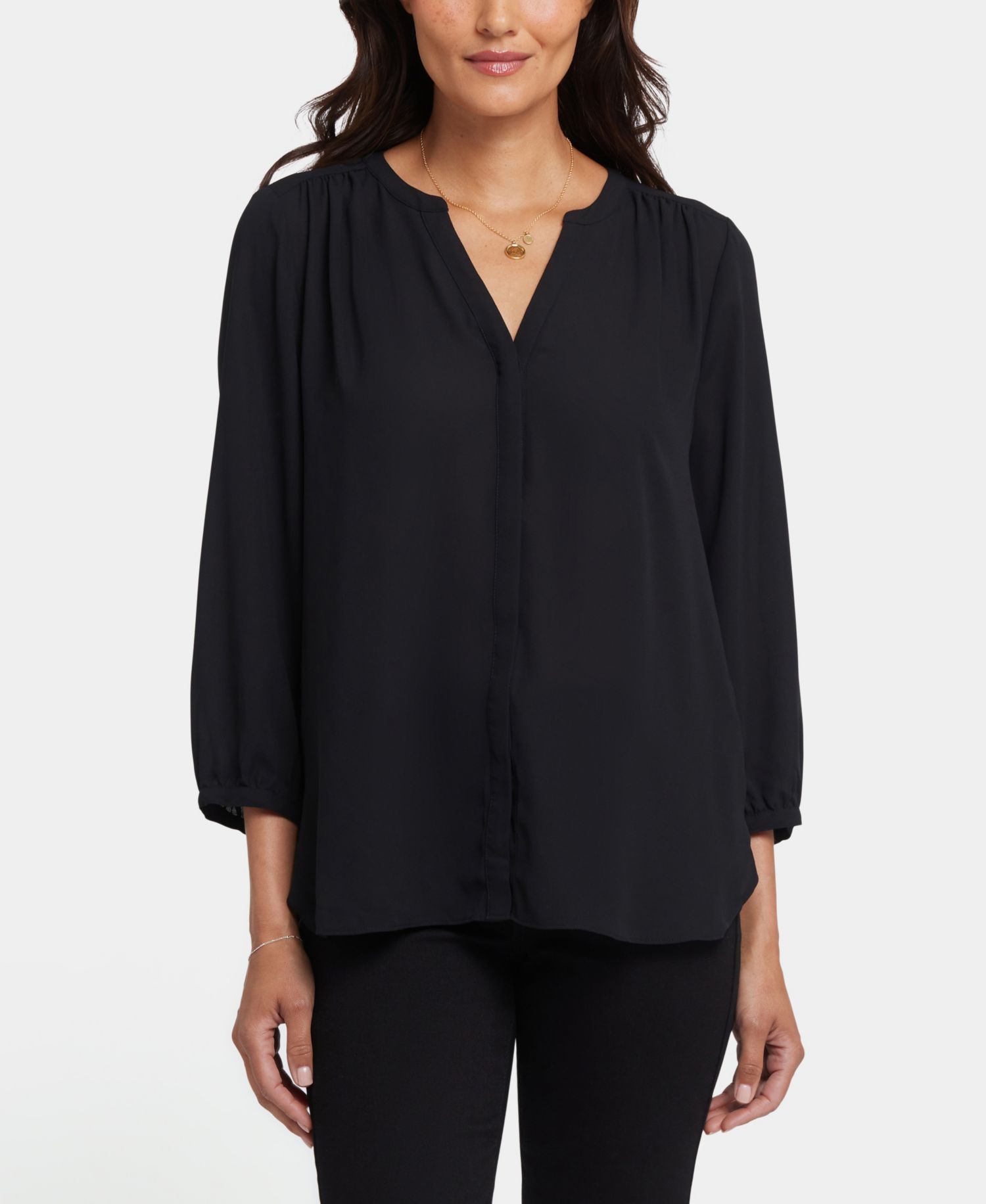 Petite Pintuck Split neck Top