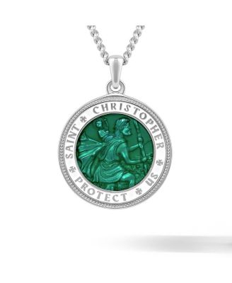 Men's St. Christopher Pendant Sterling Silver, 21" Micro Cuban Chain
