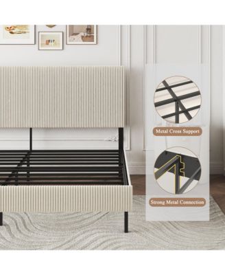 King Size Bed Frame Upholstered Headboard Sturdy Iron Noiseless Easy Assembly
