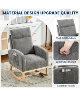 Modern Nursery Rocking Chair with Wood Legs and Side Pocket