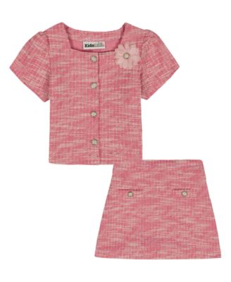 Girls' 2T-6X Short-Sleeve T-Shirt and Boucle Knit Corsage Skirt, 2-Piece Set