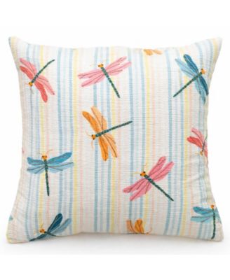 Dancing Dragonflies Printed Embroidered Decorative Pillow, 20" x 20"