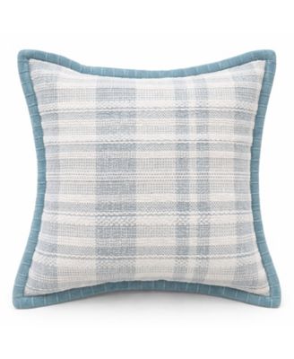 Soft Plaid Blue Textured Velvet Flange Decorative Pillow, 20" x 20"