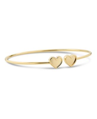 Double Sweet Heart Bangle Bracelet in 14K Gold, Fits Small to Medium Wrist, Approx. 3.9 grams.