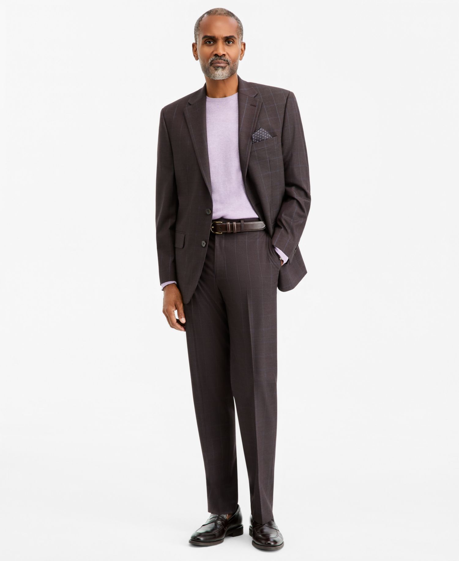 Men's Classic-Fit Brown & Blue Check Suit Separate Pants