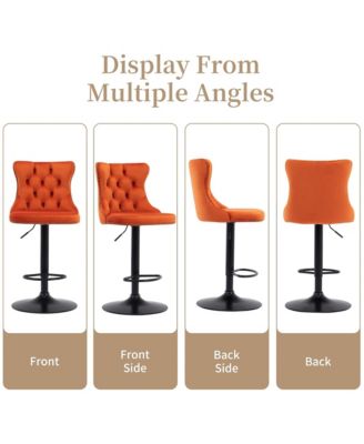 Velvet Bar Stools Set of 2, Adjustable Swivel Counter Height Chairs with Back, Footrest and Nailhead Trim for Kitchen Island, Home Pub