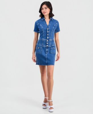 guess denim shirt dress Guess Women's Janna Short-Sleeve Denim Dress - AKRON