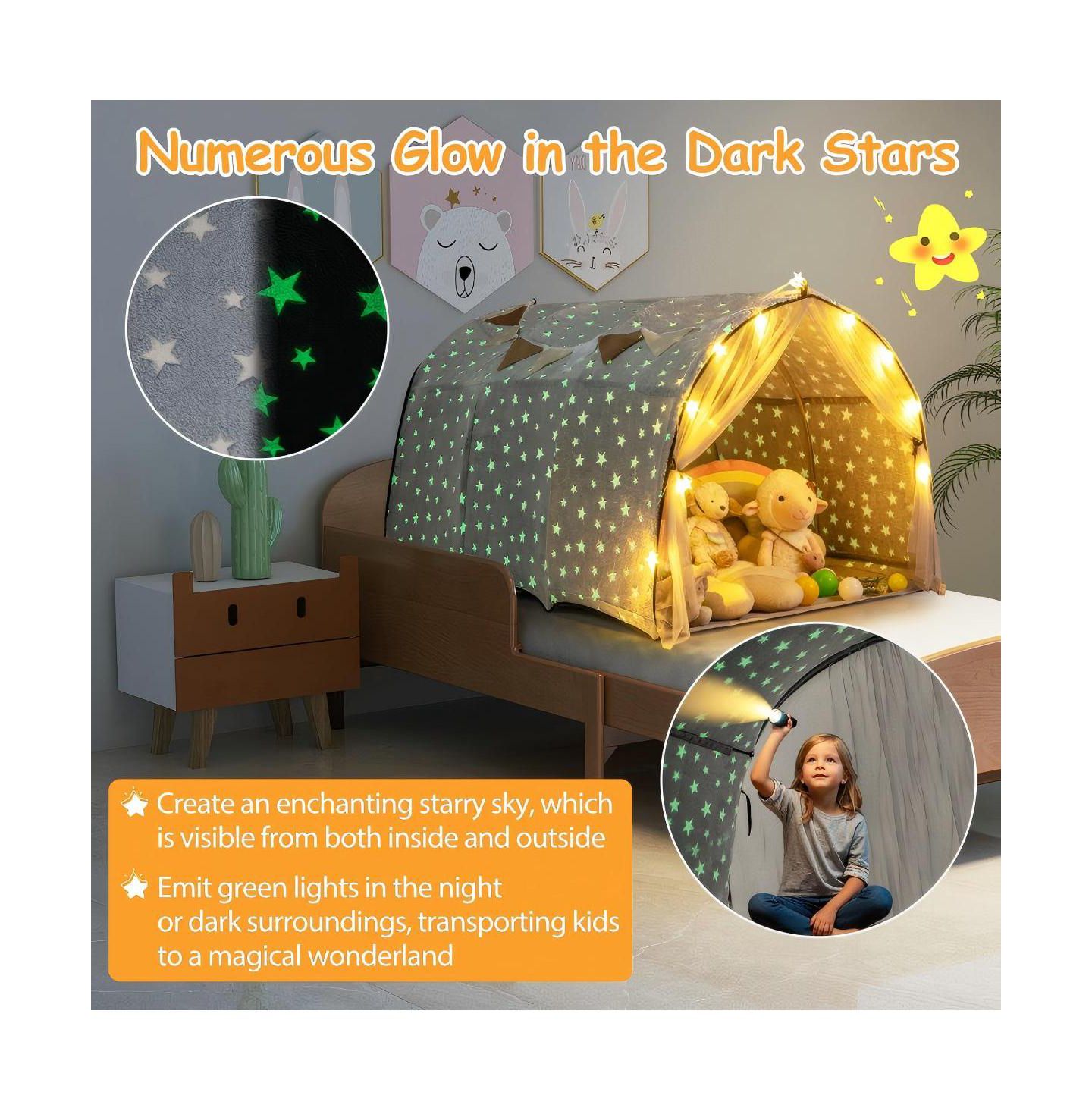 Детские игрушки HONGGE Glow-in-the-Dark Stars Twin Bunk Bed Tent Canopy, 3-Piece Set, Ages 3+ — фото 8