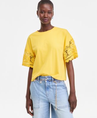 Women's Crochet-Sleeve Jersey T-Shirt
