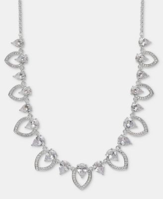 Silver-Tone Navette Crystal Frontal Necklace 