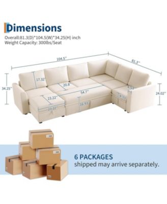 Sectional Sleeper Sofa with Pull Out Bed, Chenille Modular Sectional Sofa L Shaped Couch with Pull Out Couch and Storage Seat