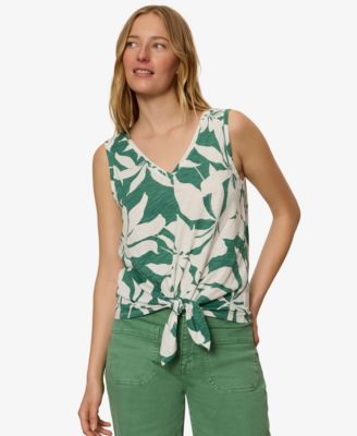 Women's Printed V-Neck Sleeveless Tie-Hem Tank Top