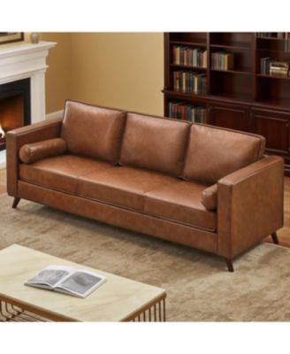 81" Mid-Century Faux Leather Sofa, 3-Seater Deep Seat Couch, Removable PU Cover,
