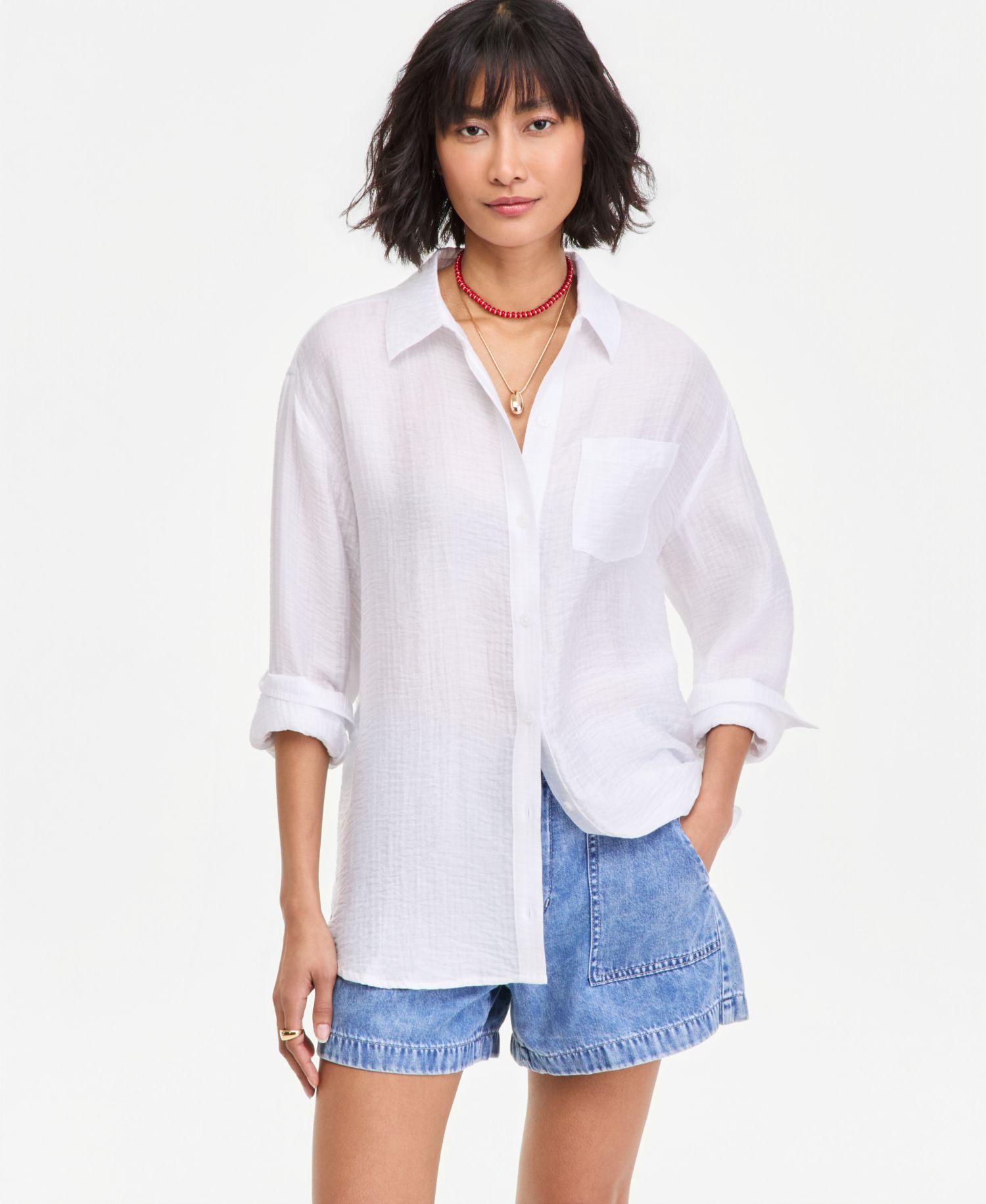 Women's Gauze Relaxed Button-Down Shirt