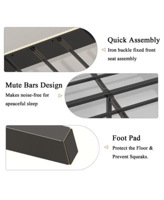 Metal Platform Bed Beige Charging Station 2 USB Ports Noise Free No Box Spring Needed