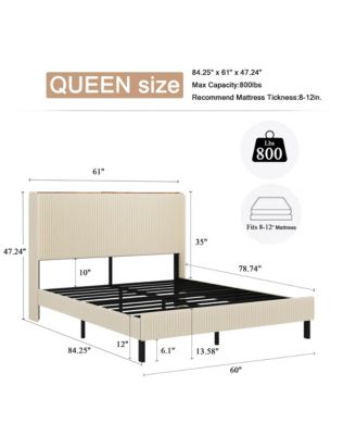 Metal Platform Bed Beige Charging Station 2 USB Ports Noise Free No Box Spring Needed