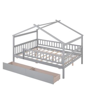 Wooden House Bed Two Drawers