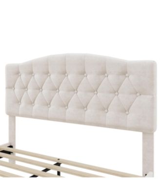 Upholstered Platform Bed Saddle Curved Adjustable Headboard Diamond Tufted Beige No Box Spring