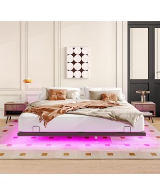 Floating Metal Bed Frame With LED Lights Stable Noise Free No Box Spring