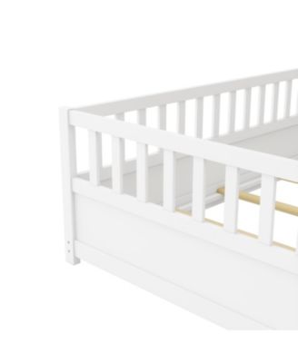 Montessori Wooden Floor Bed With Support Slat High Barrier And Door