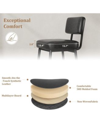 Bar Stools Set of 2,26" Faux Leather Counter Height Bar Stool with Back,Metal Legs,Modern Upholstered Barstool Chairs