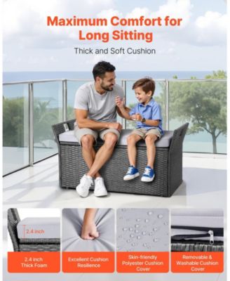 PE Rattan Outdoor Storage Bench for Two with Cushion
