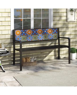  Patio Metal Bench Classic Slatted Loveseat for 2-3 People w/ Curved Seat