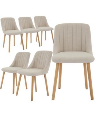 Dining Chairs Set of 6,Modern Fabric Upholstered Kitchen Chairs with Solid Oak Legs,Weight Capacity 300lbs,Ergonomic Curved Back