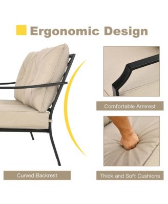 2PCS Outdoor Loveseat Set Cushioned Patio Bench Sofa w/ Coffee Table