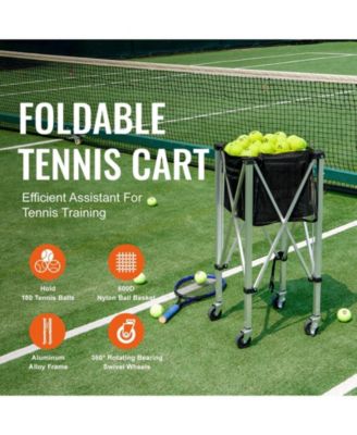 Tennis Ball Hopper Cart Holds 180 Balls, Aluminum Frame with Wheels and Removable Bag
