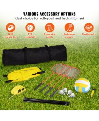 Volleyball and Badminton Combo Set with Adjustable Net and Carry Bag