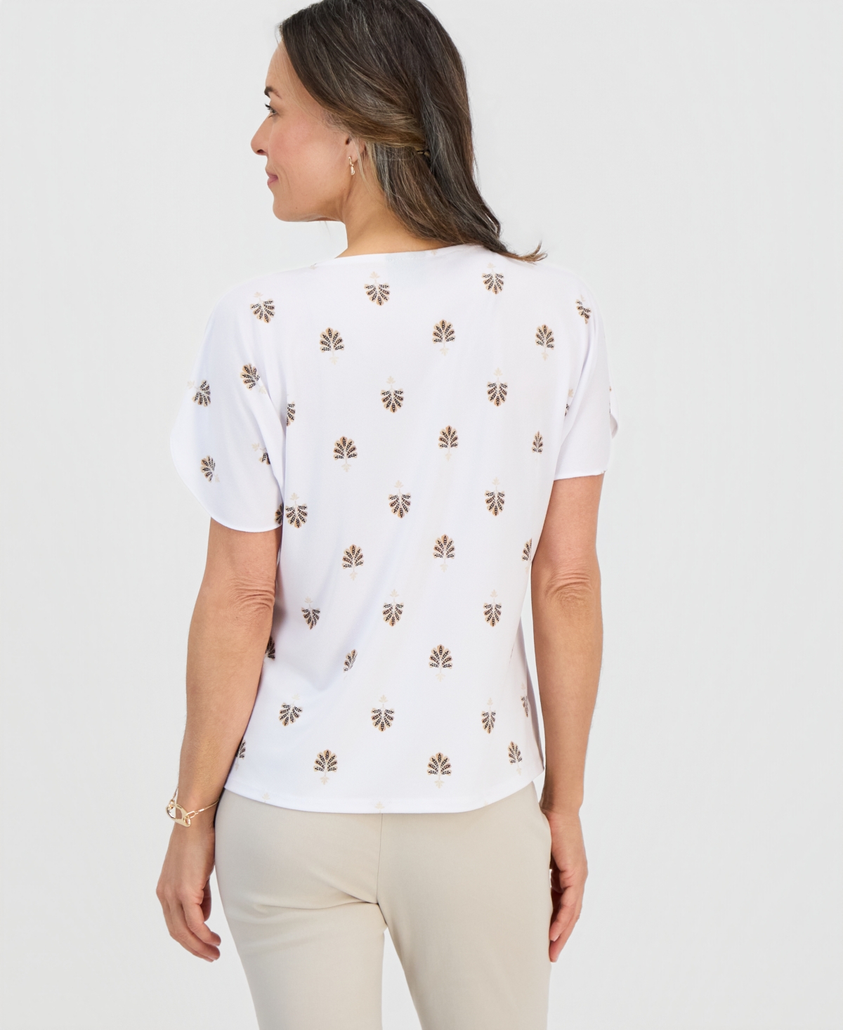 Jm Collection Petite Painted Fan Keyhole Short-Sleeve Top, Macy's Exclusive