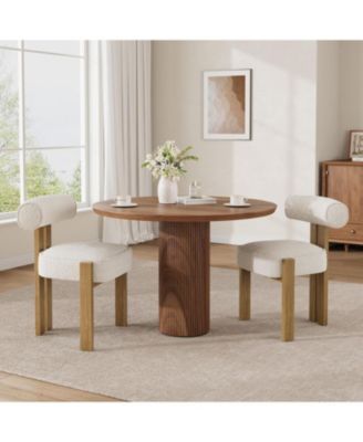 Upholstered Dining Chairs Set of 2,Modern Boucle Dining Room Chairs with Ergonomic Curved Back,Comfortable Kitchen Chairs with Rubber Wood