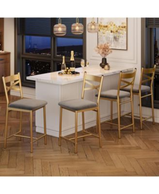 Bar Stools Set of 4,Upholstered Kitchen Barstools with Footrest and Back,PU Leather Counter Height Bar Stools with Thick Cusion,Bar Charis