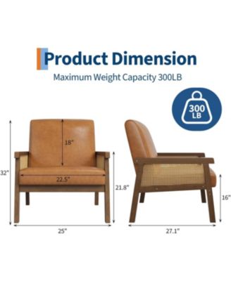 PU Leather Accent Chair,Rattan Armchair with Wooden Frame,High Back,Upholstered Reading Chair Leisure Chairs for Living Room Bedroom