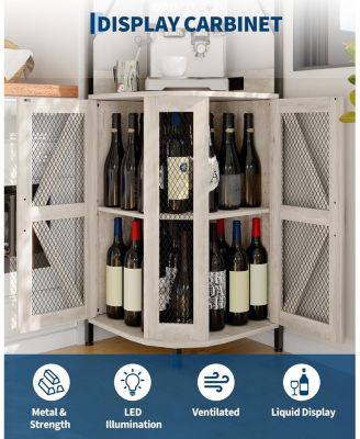 72in Corner Wine Cabinet with Power Outlet, Industrial Wine Cabinet w/LED Strip&Glass Holder, 5 Tiers Liquor Cabinets Bar for Home, Small Space