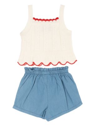 Baby Girls' Embroidered Tank Top and Chambray Shorts, 2-Piece Set