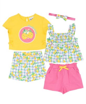Rare Edition Baby Girls' Lemon Applique Top and Print Shorts, 4-Piece Set