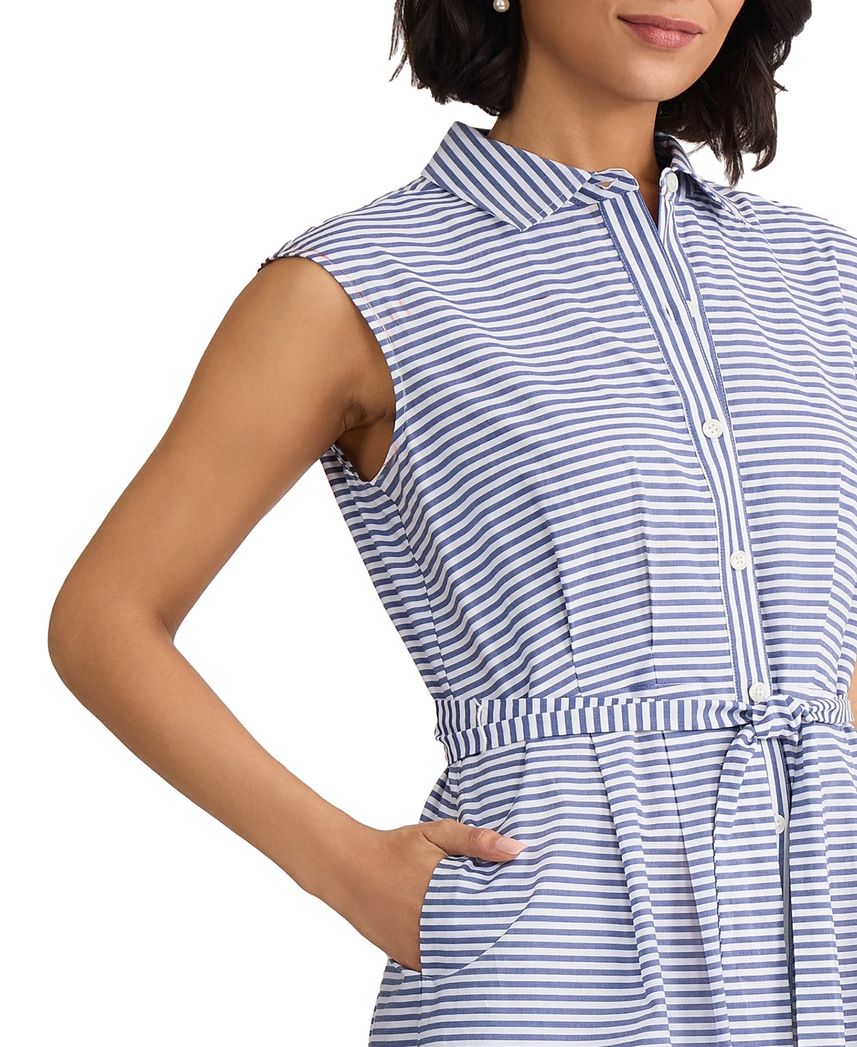 Jones New York Women's Sleeveless Collared Cotton Shirtdress