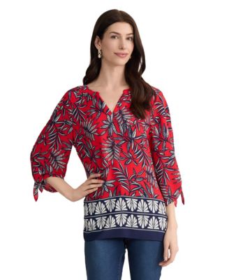 Women's 3/4-Length Sleeve V-Neck Polyester Blouse